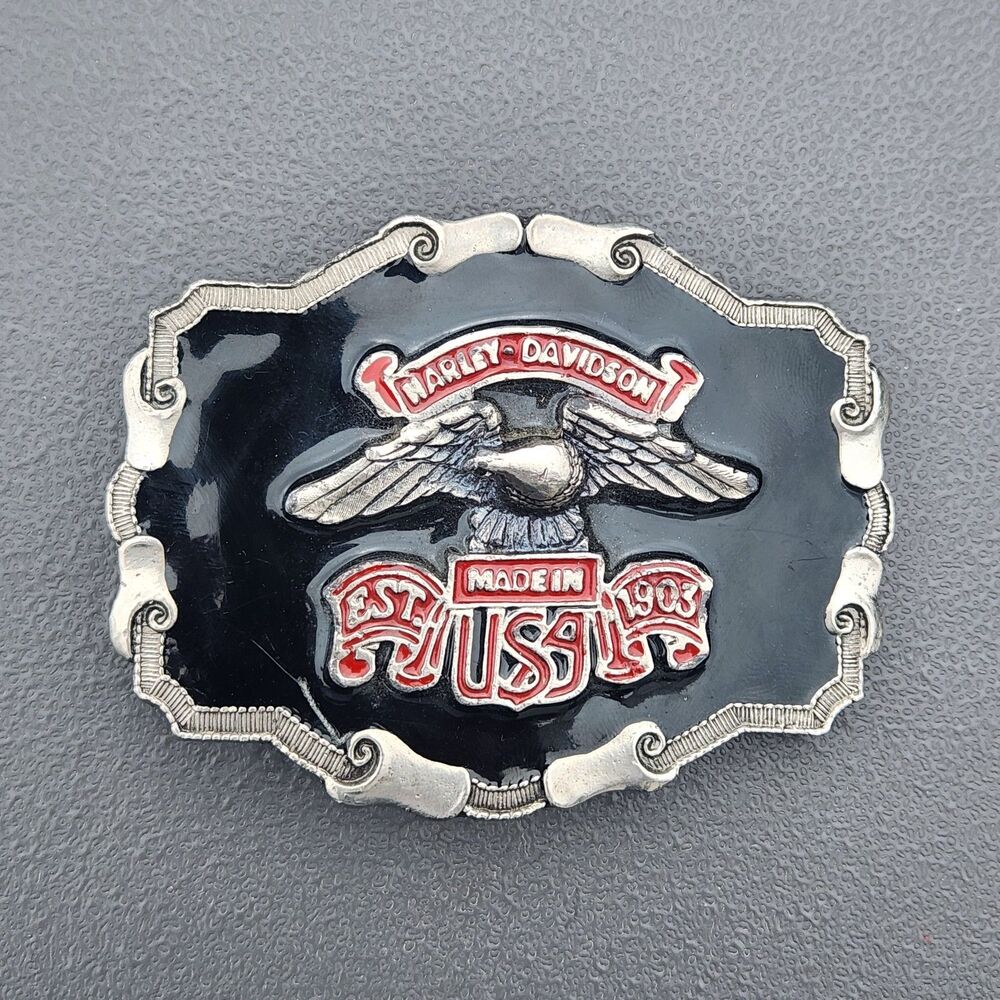 Harley-Davidson Made In USA Flying Eagle Red/Black Enamel 901 Belt Buckle Heavy